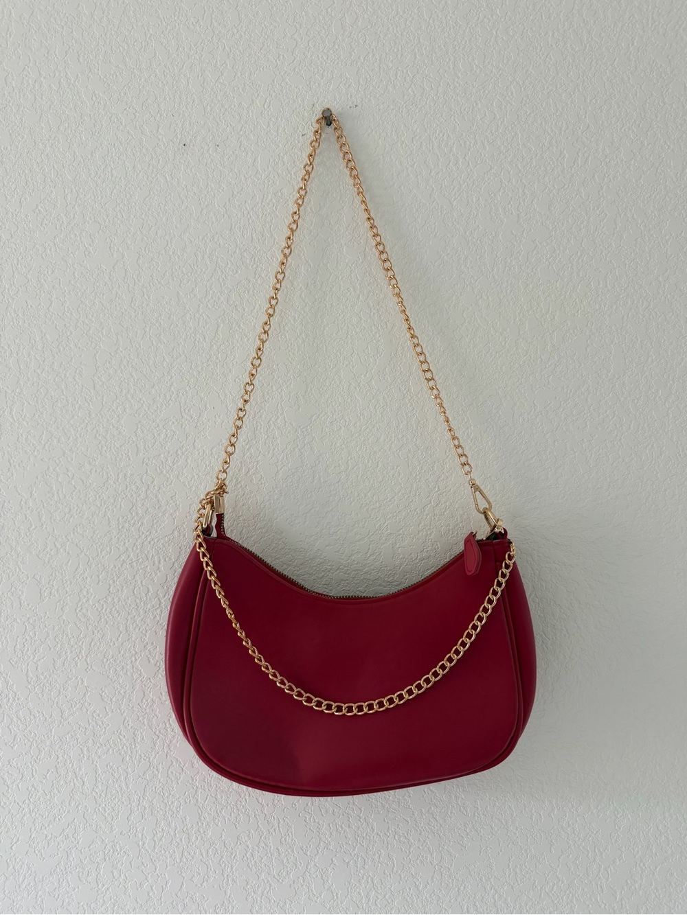 Red Chain-Accent Shoulder Bag